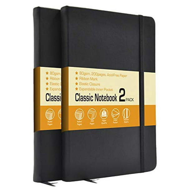 192 Pages 120GSM Paper with Inner Pocket Classic Notebook Journal College Ruled A5 Black PU Leather Hardcover Notebooks for Men and Women 5.75 by 8.5 Inches